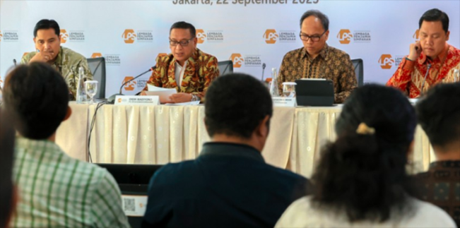  Konferensi Pers Dewan Komisioner LPS Terkait Penetapan Suku Bunga Penjaminan di Jakarta, Senin (22/9/2025). (Foto: Humas LPS)